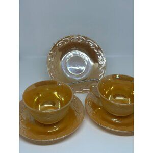 VTG Fire King Peach Lustre Coffee Tea Mugs & Saucers Set MCM Dinnerware Serve